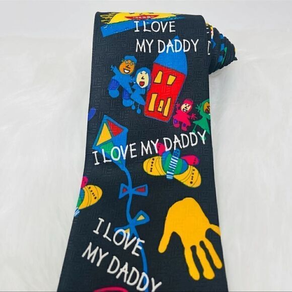 Ralph Marlin Men's Vintage 90's I Love My Daddy Necktie Daddy's Drawings Vivid - Picture 3 of 8